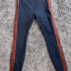 Athleta Navy Joggers with Rust Stripes